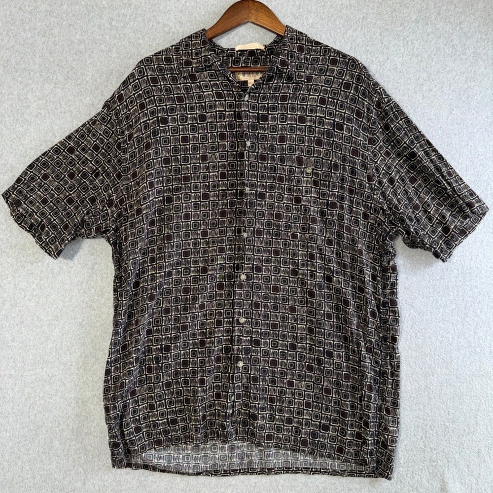 Campia Moda Mens XLT Short Sleeve Button Down Shirt Geometric Print Rayon